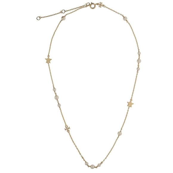 New Tory Burch Elegant Gold double t and star with pearl gold plated necklace - Picture 3 of 5